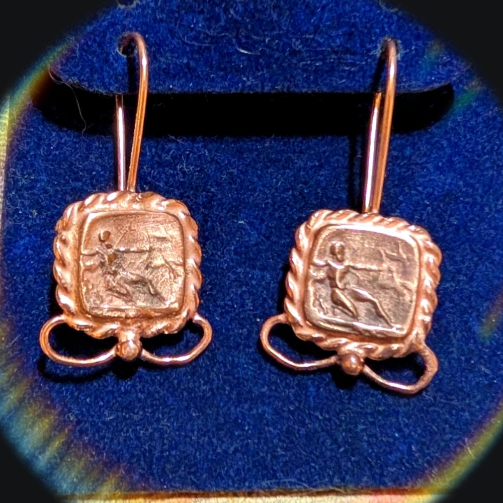 VTG Greek god Hercules 14k Gold over 925 Sterling Silver Earrings